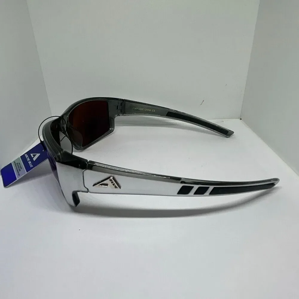 Arctic Blue Wrap Sunglasses Silver Frame Blue Mirror Lens UV400 Sport